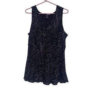 Alfani Black White Purple Dotted Wave Sleeveless Plus Size Tank Top
